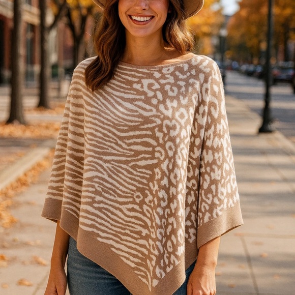 Barefoot Dreams Other - Barefoot Dreams Animal Print White and‎ Pink Poncho | One Size